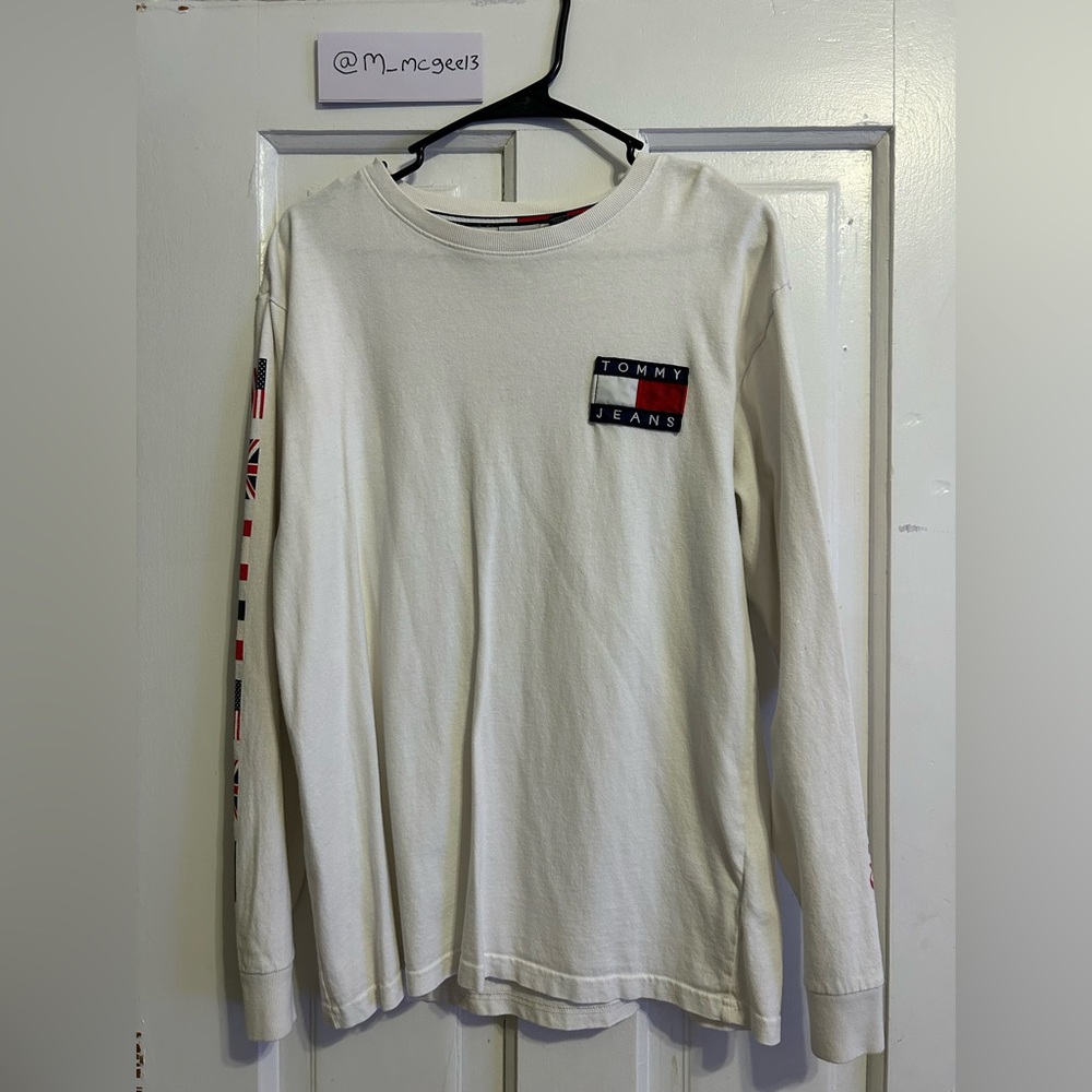 Vintage White Tommy Hilfiger Flag Long Sleeve Tee